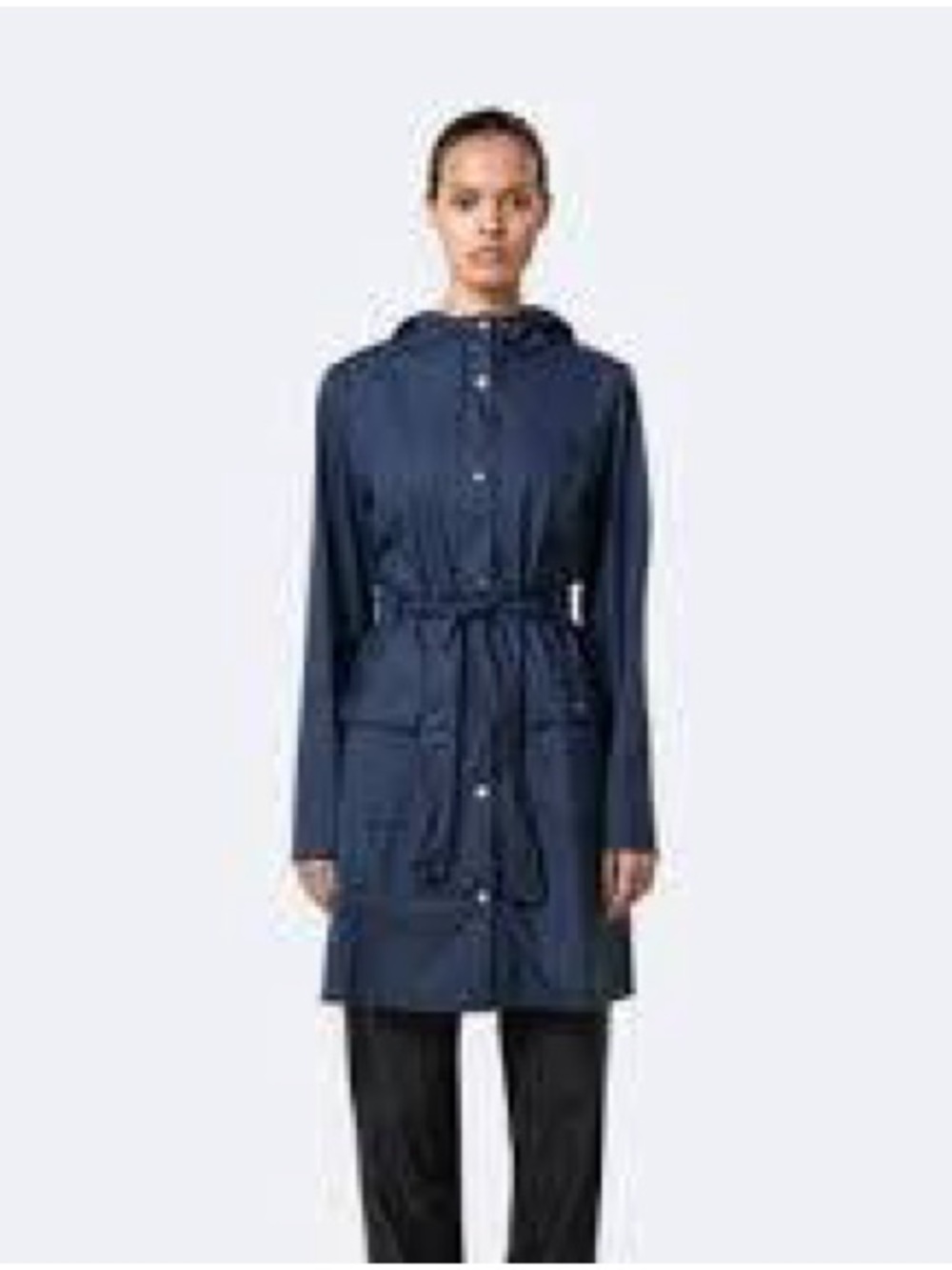 Rains Navy Hooded Trench Coat with Drawstring Waist